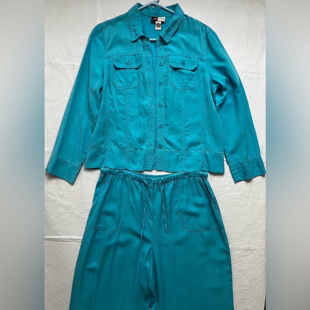 JM Collection by Jennifer Moore 2-pc Summer Suit Sz 10 Jacket Pants 100% Tencel
